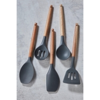 Homelife 5 Piece Grey and Wood Utensil Set