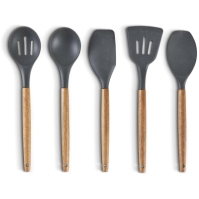 Homelife 5 Piece Grey and Wood Utensil Set