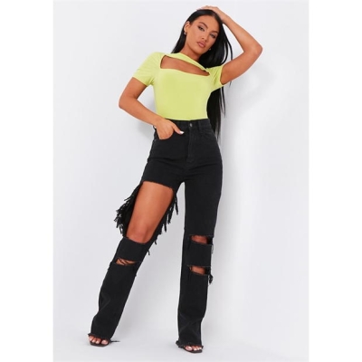 Blug Missy Empire Waisted Cut Out Ripped Denim