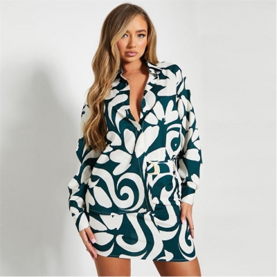 Camasa I Saw It First Abstract Print Button Front Co Ord