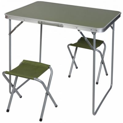 Folding camping table 80x60x70 cm and two chairs green 1047355 Enero