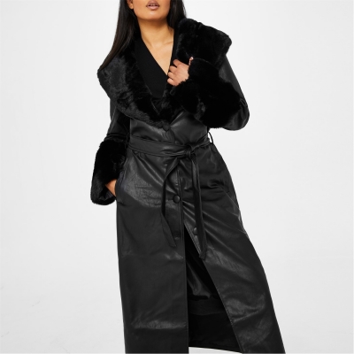 Geaca Missguided Faux piele Contrast Trim Trench