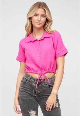 Cropped Baumwoll Bluse mit Knopfleiste Tunnelzug Cloud5ive