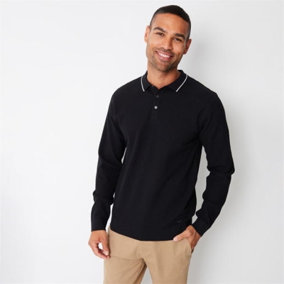 Threadbare Textured Knitted Maneca Lunga Polo Jumper