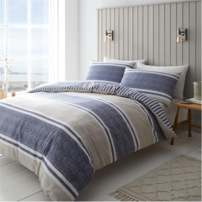 Catherine Lansfield Banded Stripe Reversible Duvet Cover Set