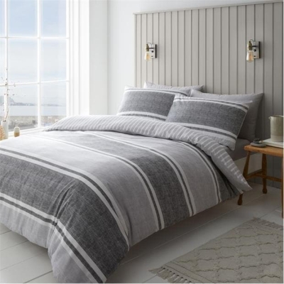 Catherine Lansfield Banded Stripe Reversible Duvet Cover Set