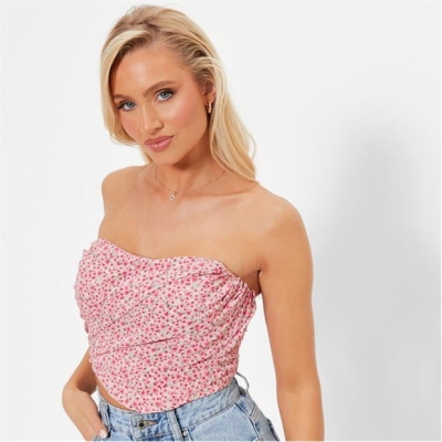 I Saw It First Printed Ruched Corset Crop Top