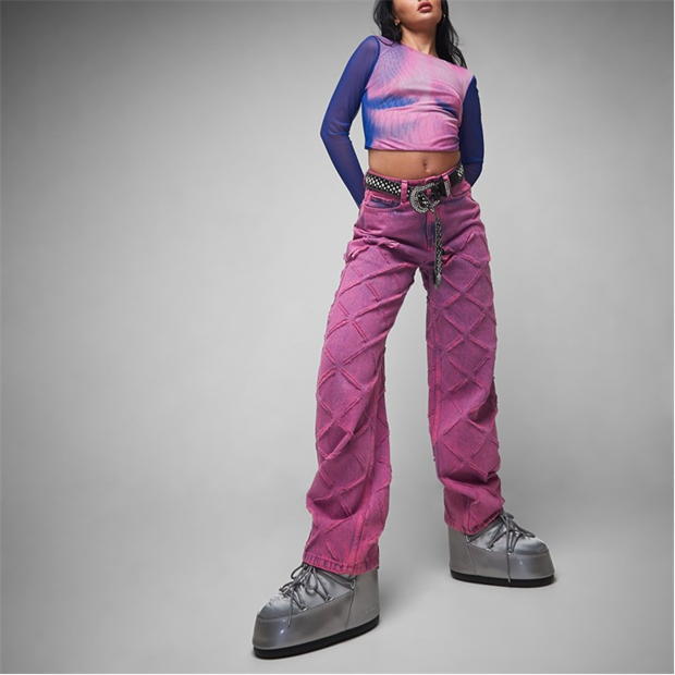Blug Missguided Acid Wash Laser Cut Straight Leg