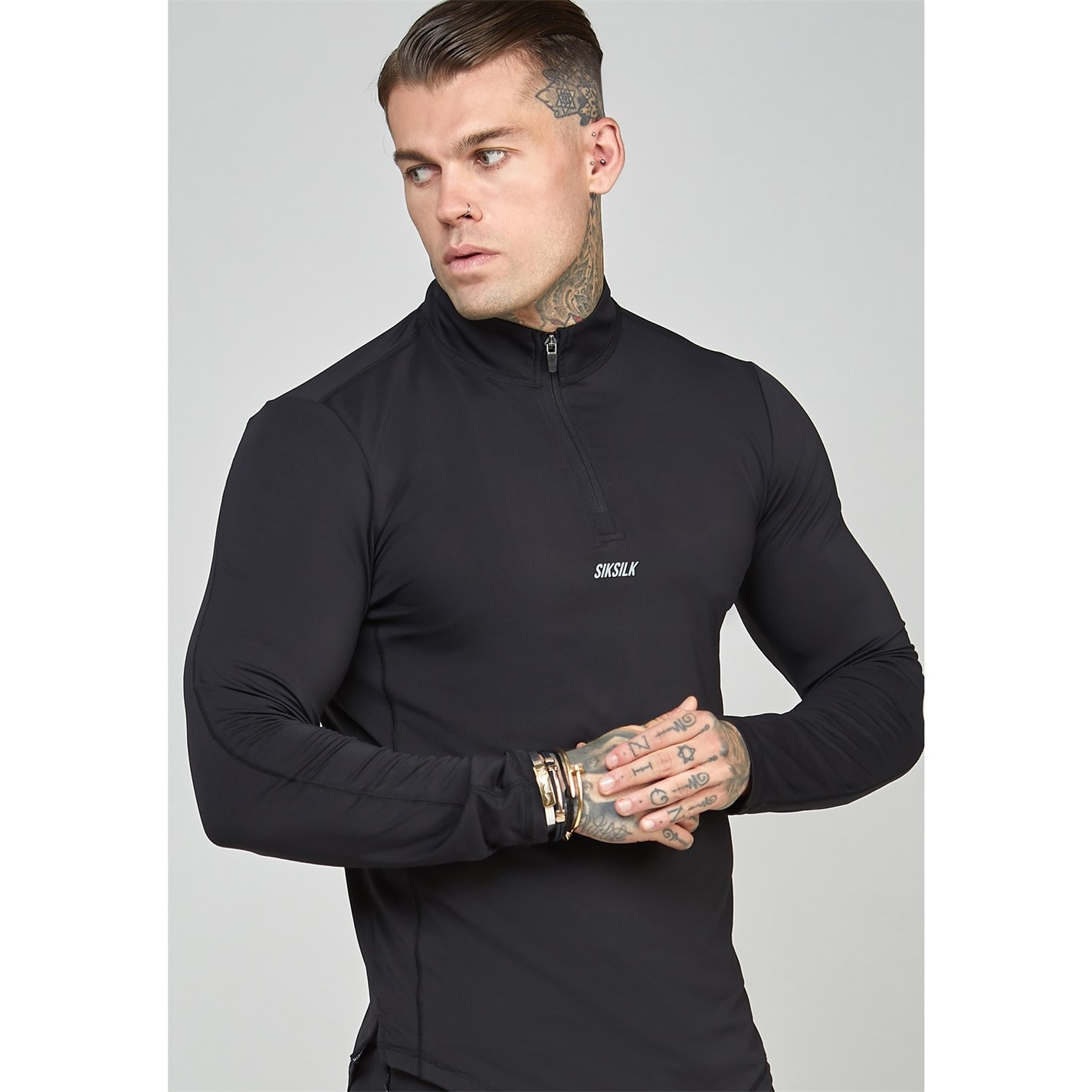 SikSilk Camo Sports Muscle Fit Quarter Zip Maneca Lunga Top barbat