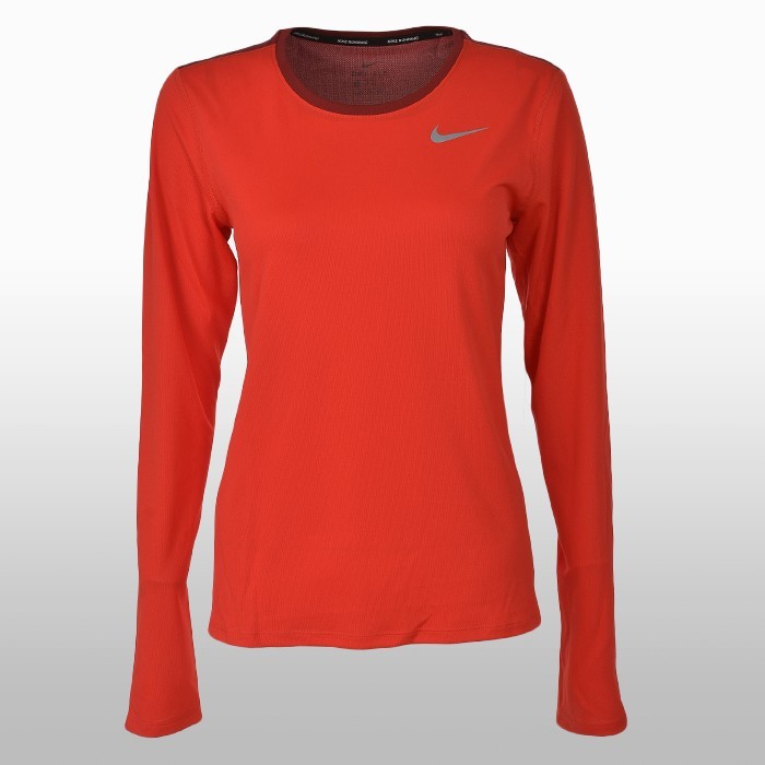 Bluza alergare portocalie cu maneca lunga Nike Breathe Running Femei shades of rosu