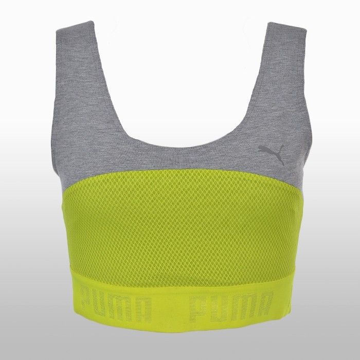 Bustiera fitness Puma Transition Crop Top Femei gri galben