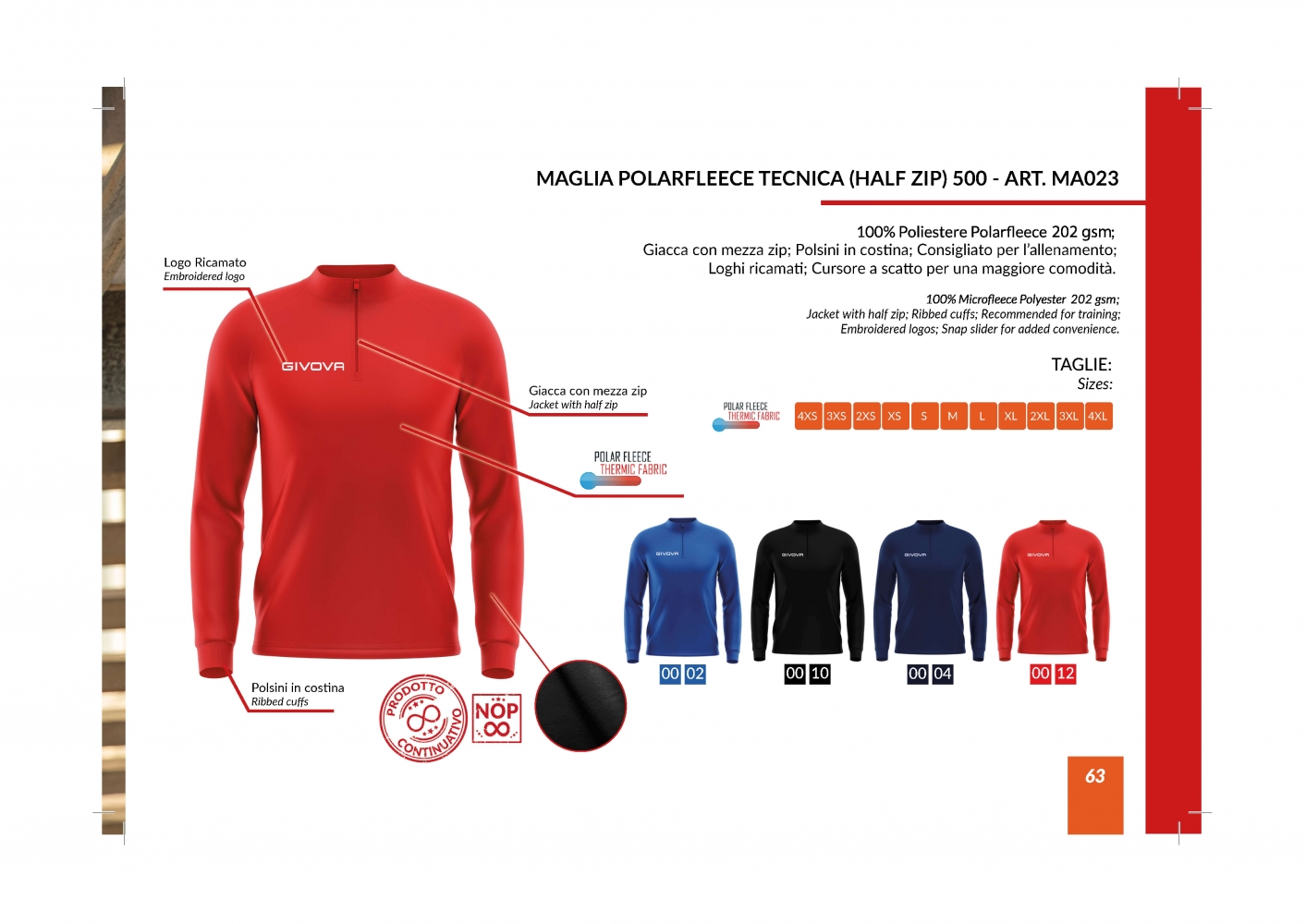 Bluza sport polarfleece TECNICA (HALF ZIP) 500 Givova