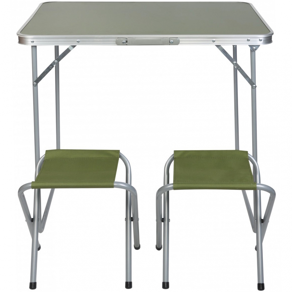 Folding camping table 80x60x70 cm and two chairs green 1047355 Enero
