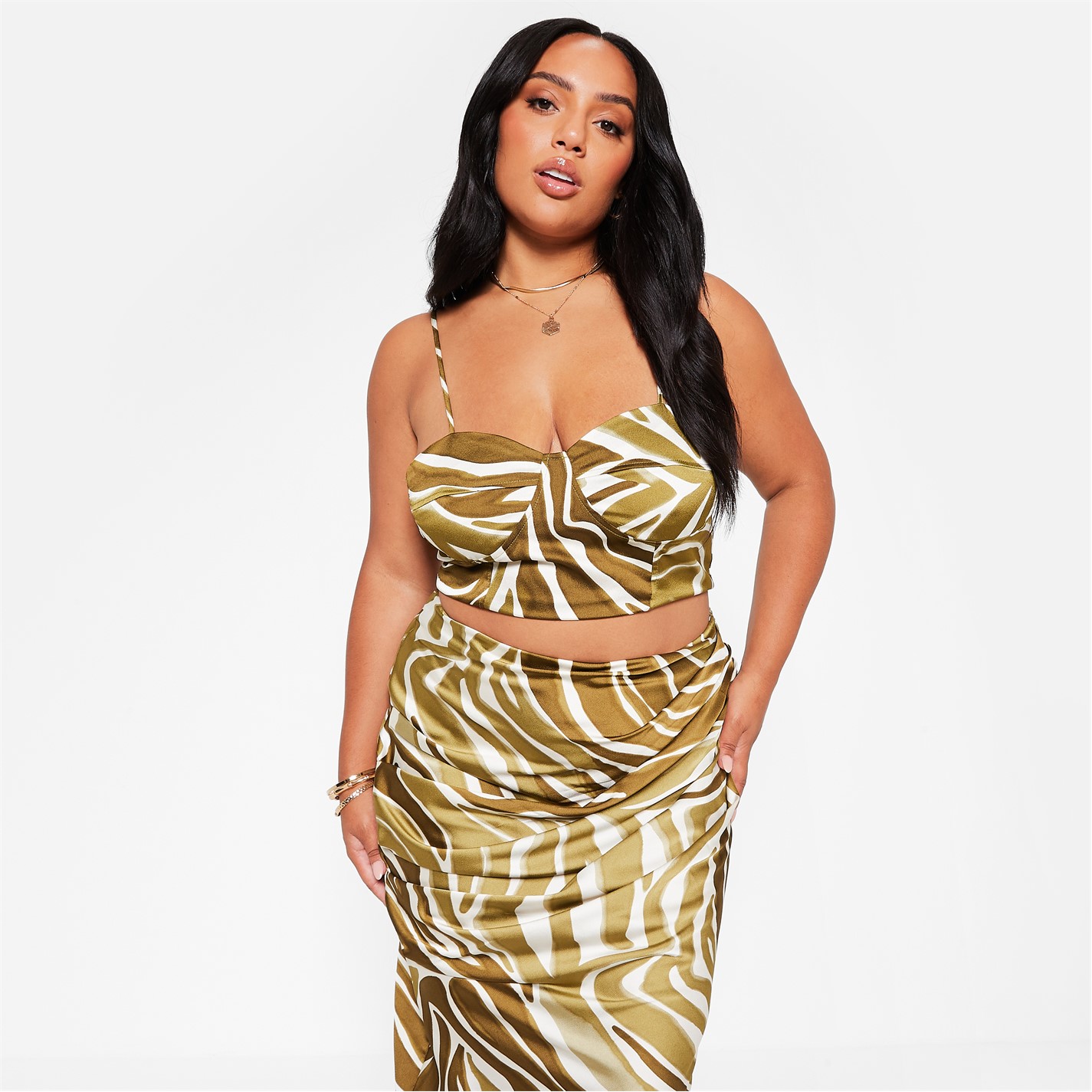 Fusta I Saw It First Printed Satin Ruched Midi Co-Ord