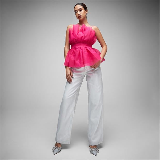 Missguided Tulle Mesh Peplum Top