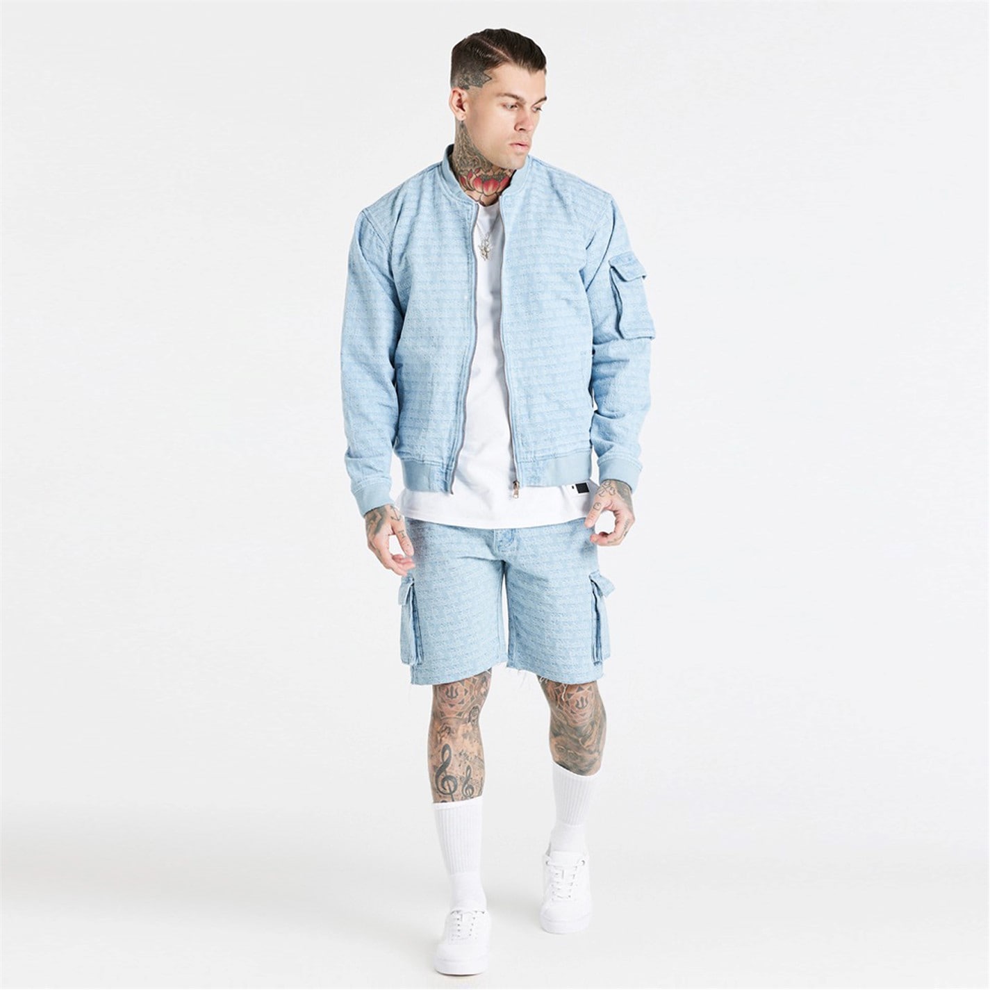 Pantalon scurt Combat SikSilk Jacquard Denim Cargo barbat