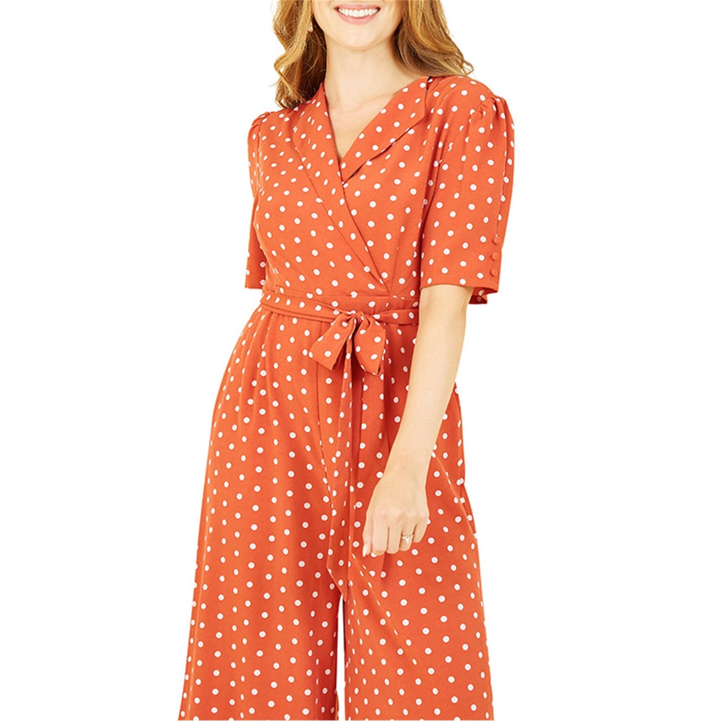 Yumi Yumi Navy Spot Print Retro Culotte Jumpsuit