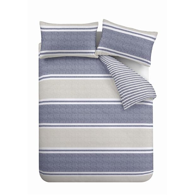 Catherine Lansfield Banded Stripe Reversible Duvet Cover Set