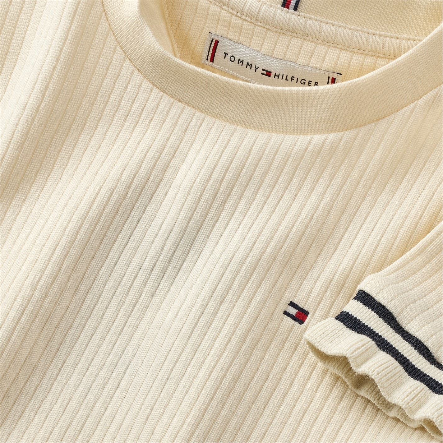Tommy Hilfiger Ruffle Ribbed Knit Maneca Scurta Top